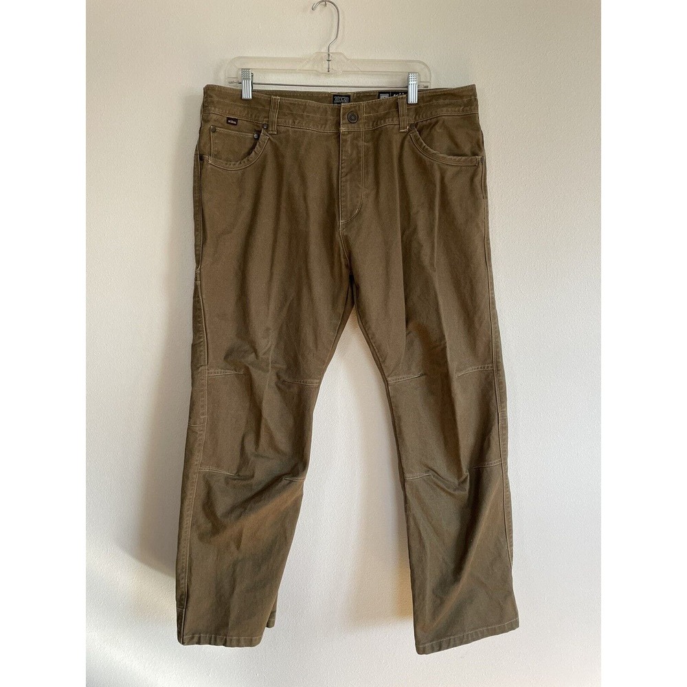 KUHL RYDR Vintage Patina Dye Euro Twill Pants Men's 38x30 Olive Green Brown